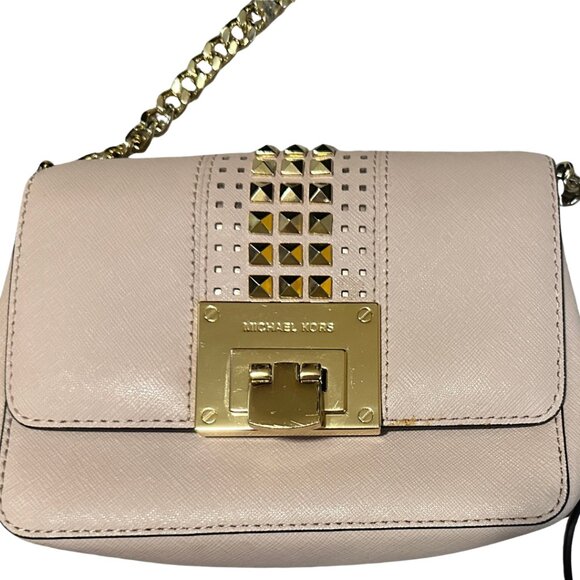 Michael Kors Light Pink Blush Gold Studded Crossbody Purse - Picture 9 of 15